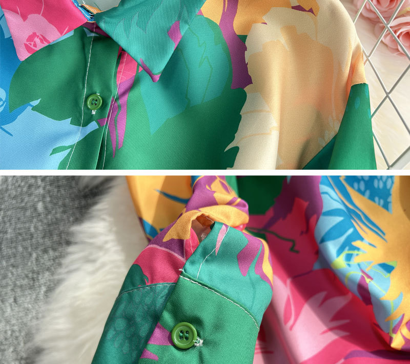 Women's Clothing Fashion suit women's casual loose long sleeved single breasted shirt two piece set high slimming tie dye printed wide leg pants_voghion.com