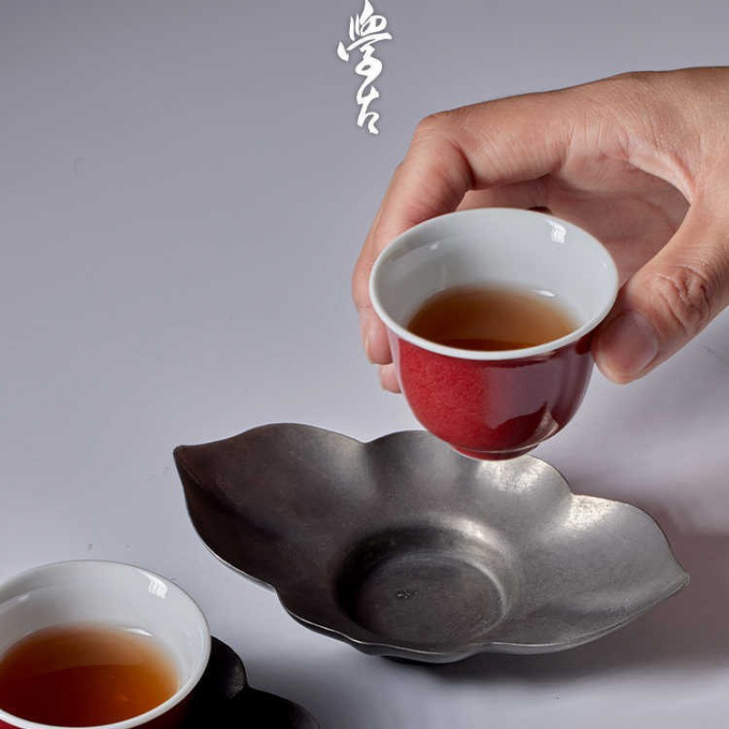 学古|石榴红泰斗小杯 手工薄胎明代景德镇霁红釉茶杯6只50ml
