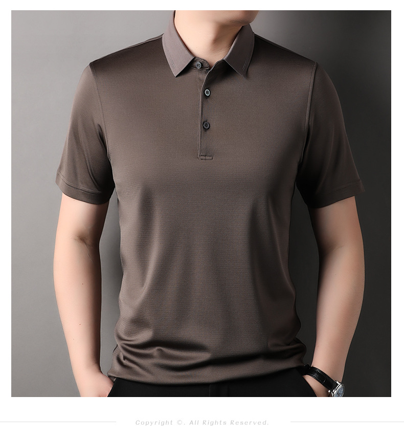 Áo polo nam tay ngắn lụa tơ tằm cổ bẻ phong cách thời trang mùa hè — Cà phê 85088 chi tiết 13