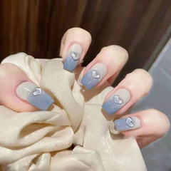 Removable long and medium nail stickers, cute student-friendly white visible blue gradient heart online celebrity wholesale