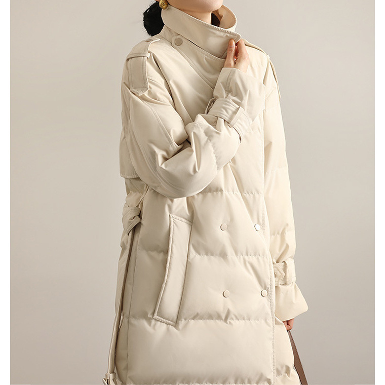 High-Tech Trench Coat-Style Goose down Jacket, High-End Women's Clothing, 95% White Goose Down, Women's Mid-Length down Jacket, Pinghu Spring Collection