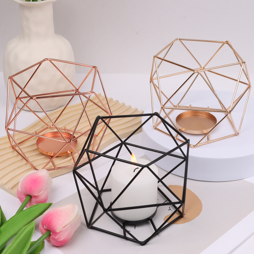 Creativo nórdico candelabros de hierro forjado geometría decoración marco de candelabros de banano hogar dormitorio sala de estar modelo decoración de habitación