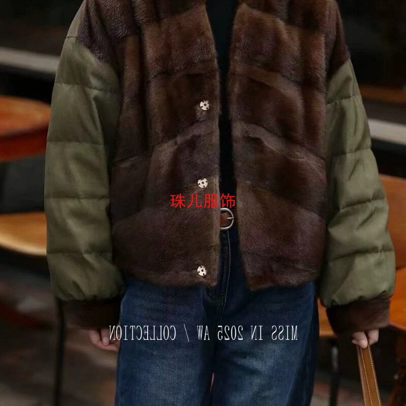 Brown-Green Mink Fur Retro Autumn and Winter New Style Top down Jacket with Loose Fit Casual Style in Picture Color Brown-Green Mink Fur Retro Autumn and Winter New Style Top down Jacket with Loose Fit Casual Style in Picture Color
