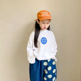 童装男女童打底衫2023新款秋季儿童白色长袖笑脸印花内搭T恤A272