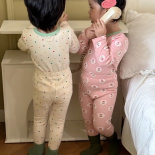 Children's Autumn Clothes and Pants suit Cotton Boys' Autumn and Winter Sanding Girls' Thermal Underwear Baby's Pajamas Cotton Sweater