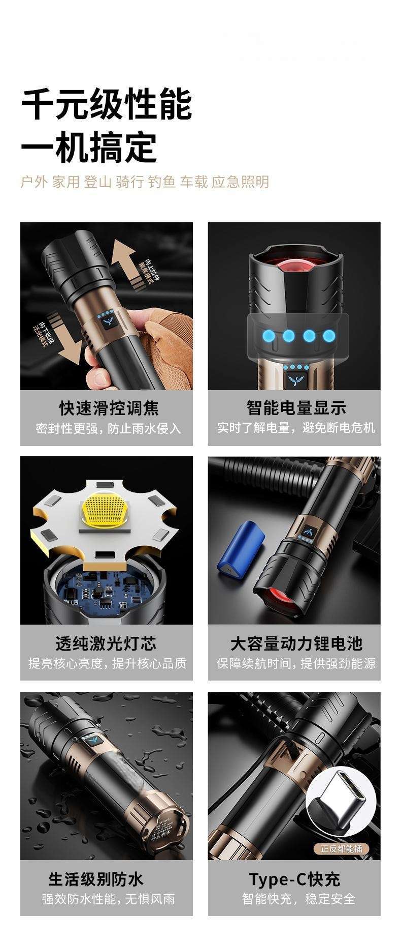 High-Brightness, Ultra-Bright Flashlight, Strong Light, Rechargeable, Outdoor Laser, Household, Mini, Portable, Durable, Multi-Functional, Long-Lasting
