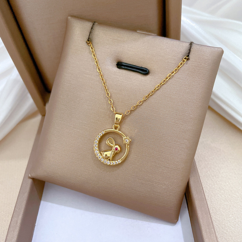 Gorgeous Red-eyed Rabbit Necklace Diamond Collarbone Chain Women_voghion.com