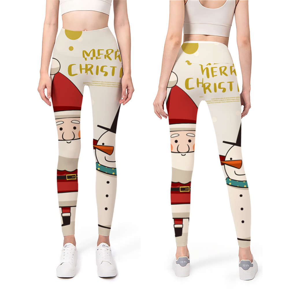 Impresión digital nuevo yoga europeo y americano con base elástica 2024 pantalones de Navidad pantalones de cintura 3D