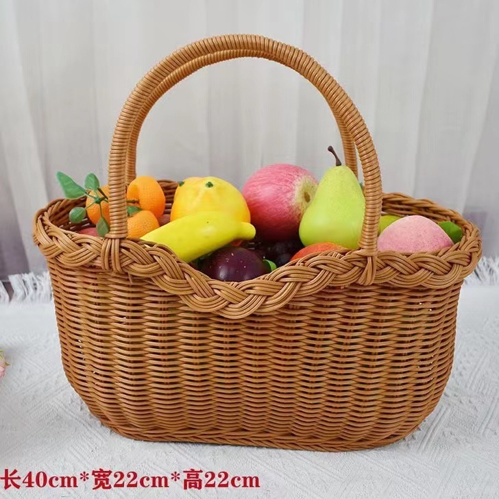 Cesta de picnic cuadrada de plástico tejido de imitación de caña PP canasta de compras canasta de recoger frutas canasta de frutas image 11