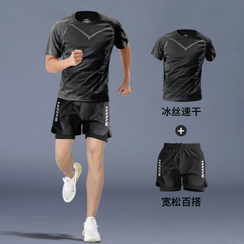 Ropa de fitness para hombres entrenamiento de atletismo de maratón de verano pantalones cortos de mangas cortas equipos especiales de secado rápido