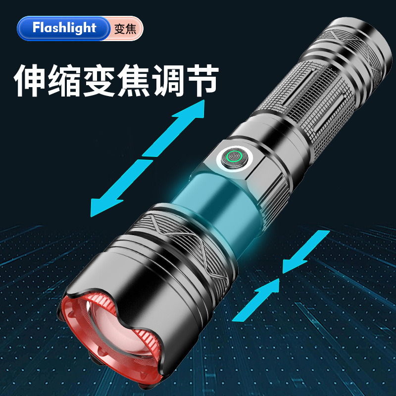 LCD digital linterna eléctrica láser blanco aleación de aluminio telescópica zoom linterna luz fuerte tiro largo linterna generación pelo