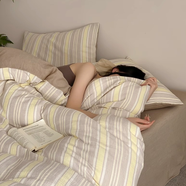 Soft and fluffy ~ dry and breathable spring and autumn double-layer yarn four-piece cotton pure cotton gauze bedding