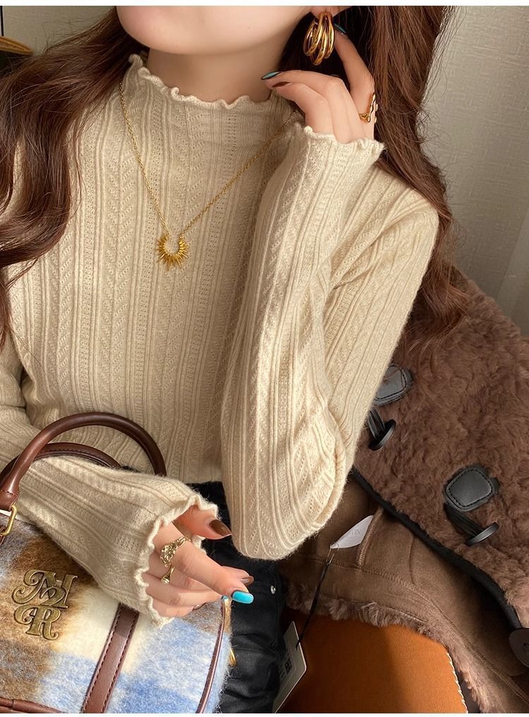 【中国直邮】 奢笛熊 早秋冬季新款时尚内搭 修身显瘦半高领打底毛衣针织衫 白色 S