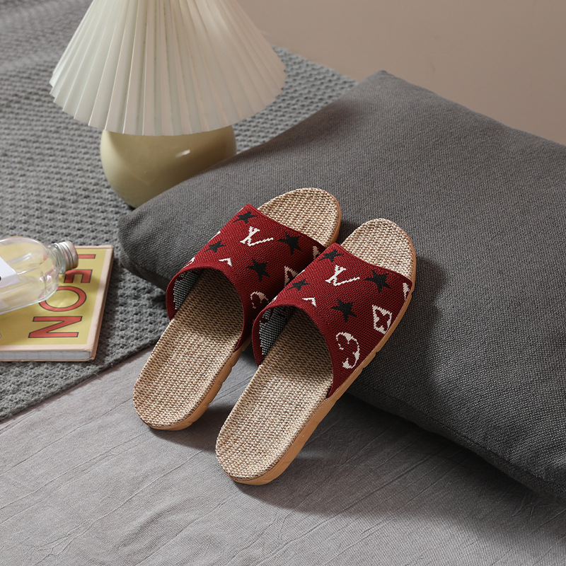 2023 neue Fliegen Weben Kreative Hause Leinen Slipper Brief Zufällige Blume Slipper Exportiert nach Korea Außenhandel Paar Hausschuhe_voghion.com