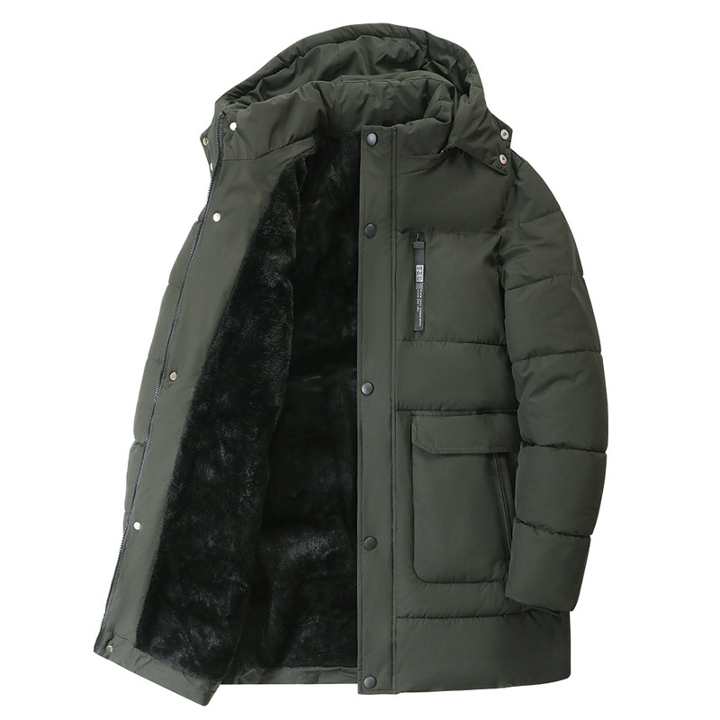 Hombre transfronterizo invierno plumón chaqueta de algodón de invierno, chaqueta de algodón media y larga, chaqueta de algodón caliente gruesa