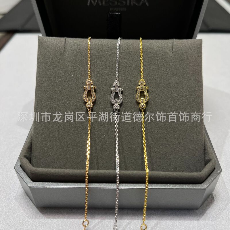 V Gold Plated Mi Gold Mini Full Diamond Horseshoe Buckle Bracelet Hand Set High Carbon Diamond Small and Exquisite Jewelry Factory Outlet