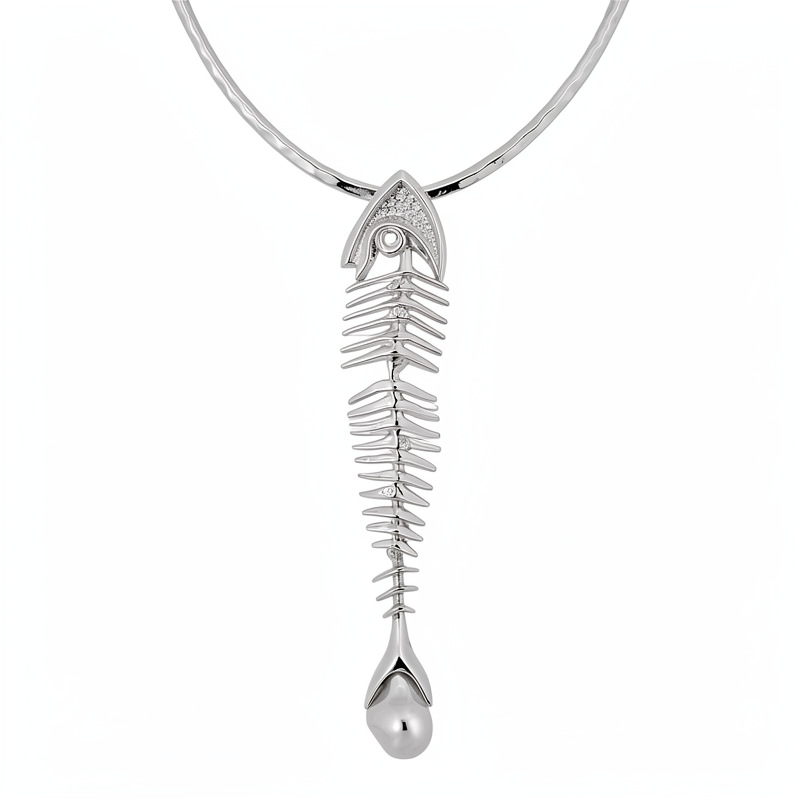 Collar de perlas de hueso de pez con diamantes personalidad de moda alta sensación de exageración collar ligero lujo nicho conjunto de joyería al por mayor image 6