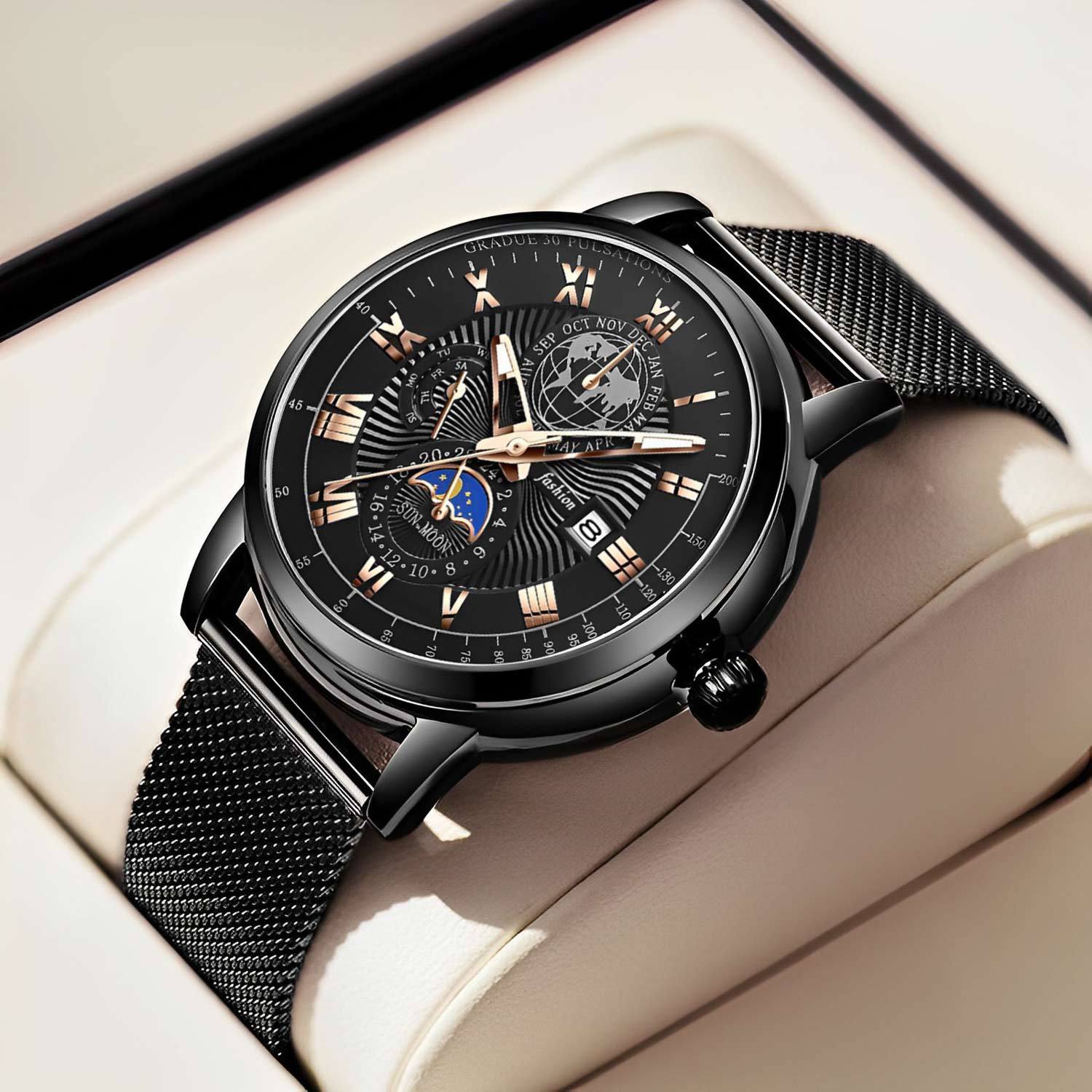 Herren Kalender Herren Quarzuhr Wasserdicht Leuchtend Stahluhr Business Uhr Vollautomatisch Mode_voghion.com