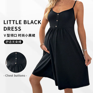 2025 European and American Cross-Border New Maternity Dress Backless Sexy Hot Girl Button V-Neck Sleeveless Waist Slimming Camisole Dress