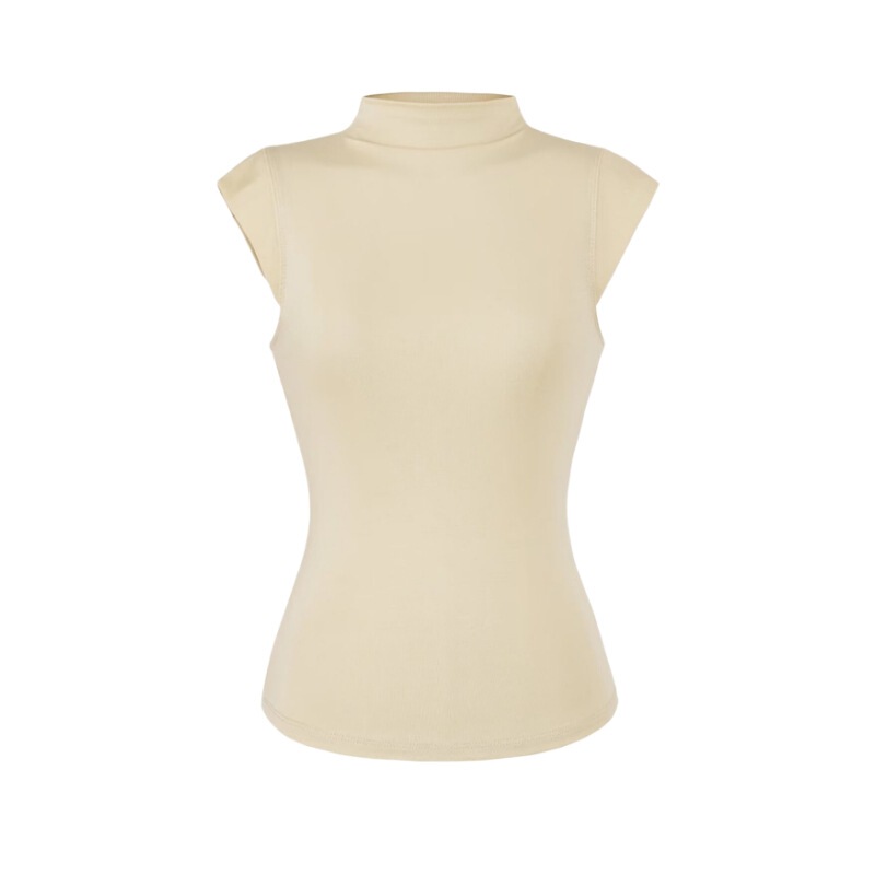Spring and Summer Simple Retro Tencel Half-High Collar Flutter-Sleeve Top, Niche Sweet and Spicy Slim-Fit Solid Color Outerwear Base Top