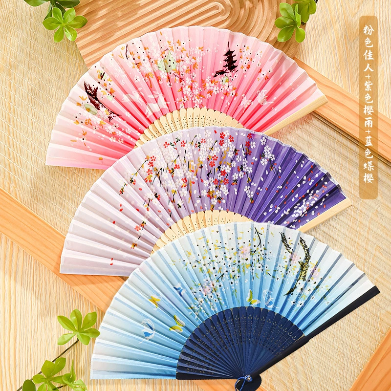 Складной веер в китайском стиле для женщин, традиционный ханьфу, танец чхонсам, дети, студенты, портативный маленький веер для лета.
