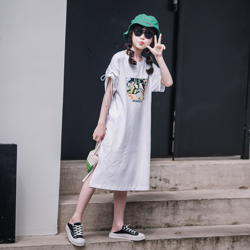 Vestido de ropa de verano para niñas 2023 nueva ropa para niños falda de manga corta para niños falda de camiseta para niñas de verano estilo occidental algodón puro