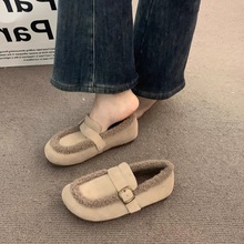 森系复古磨砂加绒豆豆鞋2025秋冬新款休闲保暖一脚蹬平底勃肯棉鞋