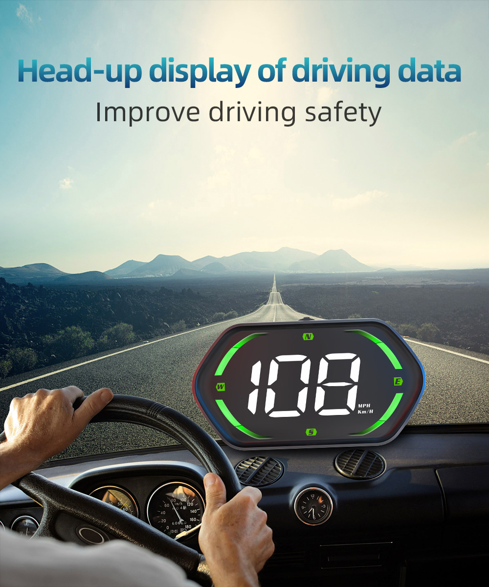 GPS car HUD head-up display with speed and over-speed warning, switchable between metric and imperial units, universal for all vehicles, G22
