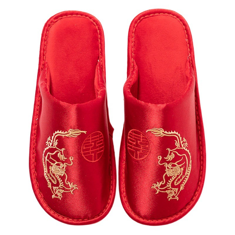 Свадебные хлопковые тапочки осень и зима пара свадебные праздничные высококачественные роскошные Тапочки с закрытым носком Дракон и Феникс приданое прямые продажи с фабрики