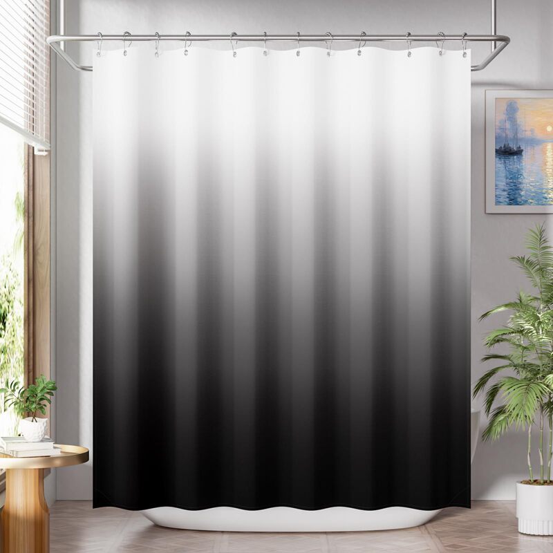Cross-Border Shower Curtain in Solid Color Gradient Fabric, Farmhouse Style, Digitally Printed, Waterproof and Mildew-Proof Partition Curtain for Bathroom
