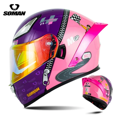 Motosiklet kaskı (dəbilqə): Motorcycle Helmets for Men, F2 - glittery-pink-purple-racing-car-with-transparent-revo-red-upgrade-s