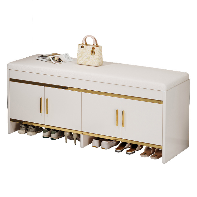 Taburete de cambio de zapatos de lujo ligero para el hogar, taburete de puertas para el hogar, taburete de zapatos, gabinete de zapatos, paquete blando, taburete de asiento, gabinete de almacenamiento integrado bajo
