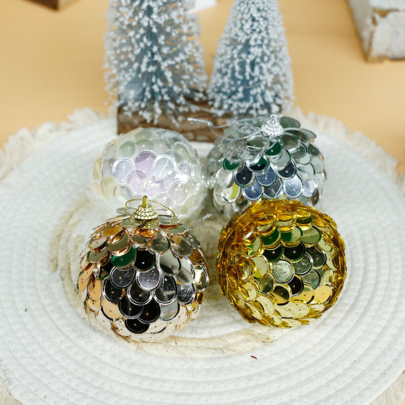 Decoraciones navideñas transfronterizas de 8cm redondas escamas de pescado navideñas vestidos de oro decoración láser bola colgante