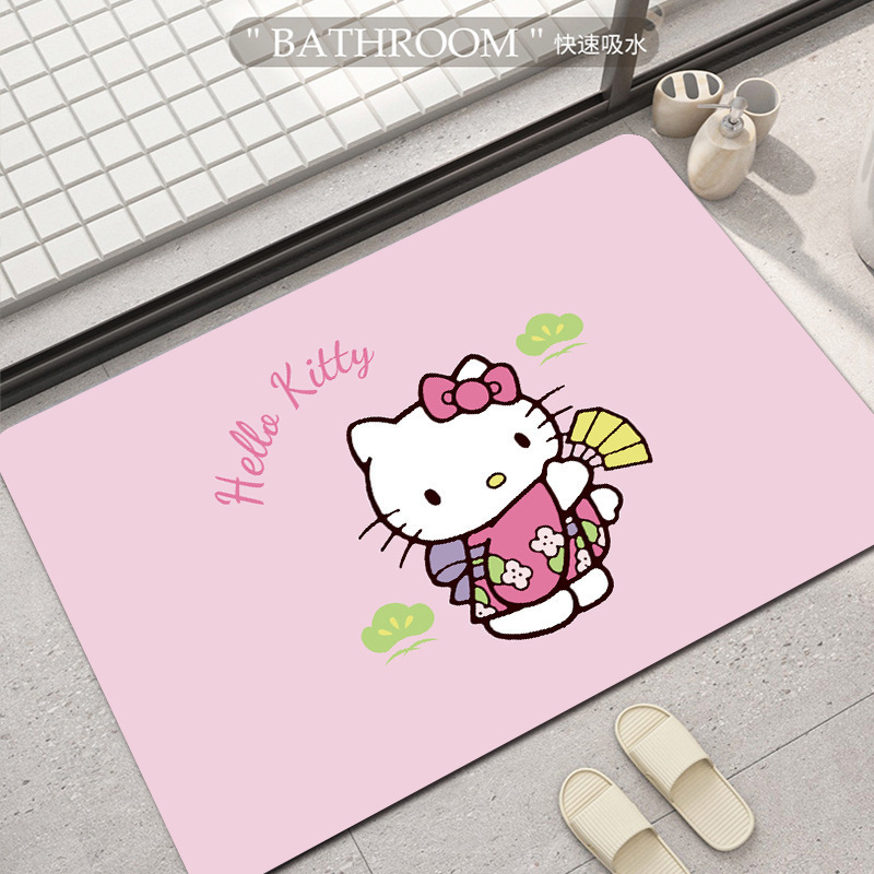 可爱HelloKitty硅藻泥吸水地垫家用卫生间洗漱台防滑易打理门垫|undefined
