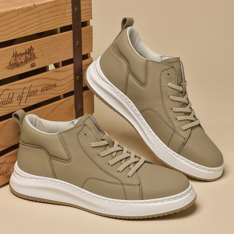 Men's Thick-soled Cowhide Casual Shoes With Warm Plush Lining_voghion.com