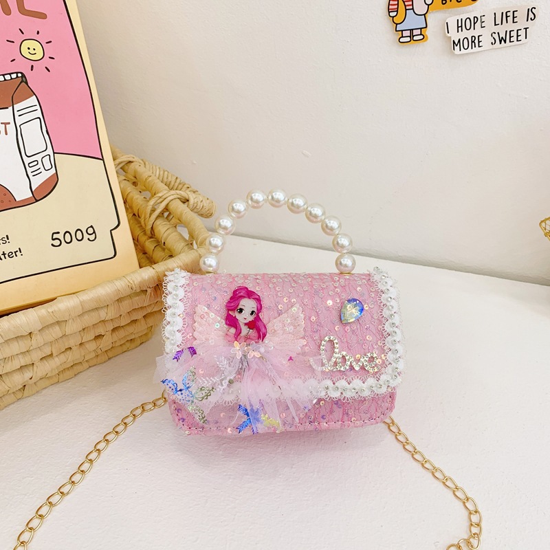 Nuevo bolso infantil, bolso de moda, bolso de princesa, bolso de niña encantador, bolso de cinturón, bolso de cadena para bebés