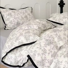韓國ins復古水墨花純棉四件套四件套簡約小黑邊全棉被套床單床笠