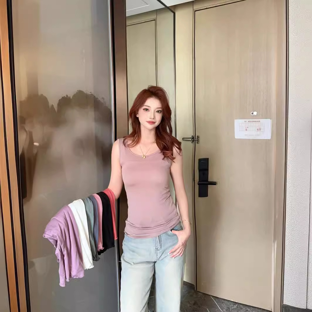 比特棉圓領大碼背心加肥彈力無袖打底衫夏季寬肩防走光女上衣