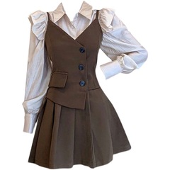 MORJIN 秋の服装一式の女性の 2025 新しいスタイルシャツ香港スタイルのレトロなドレス 2 点セットトレンディな