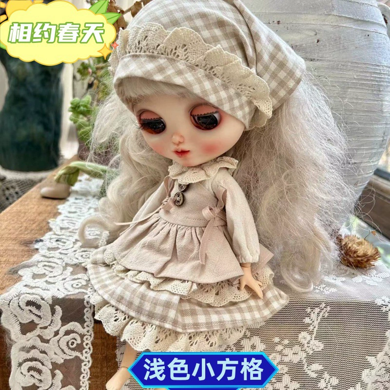 Кукольная одежда (Blythe) OB22/OB24 комплект юбок, стиль ретро лесной пасторали, клетчатый чепчик