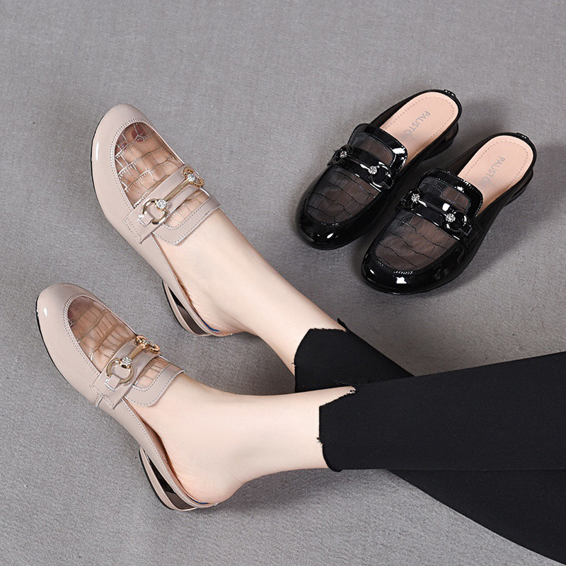 Giày lười nữ bít mũi lưới phong cách Anh đế bệt — Màu đen