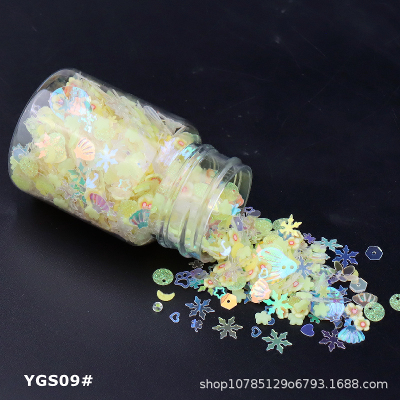 Internet celebridad efecto luminoso lentejuelas mixtas Concha mixta ciruela cóncava copo de nieve cuentas redondas DIY relleno Delgado