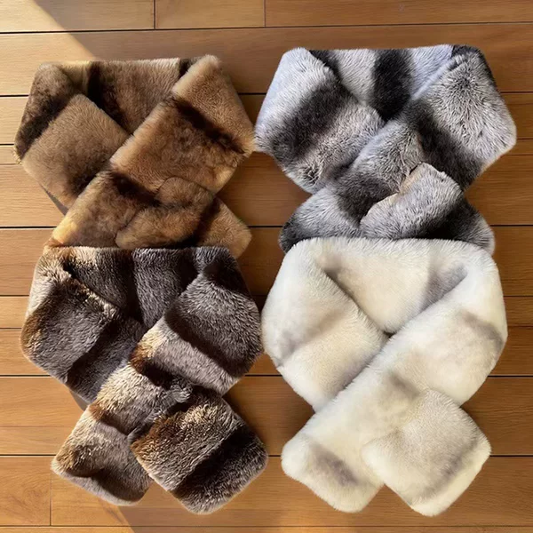 Autumn and winter vintage faux rabbit fur scarf for women, warm and thick plush neck warmer, versatile faux fur cross-neck scarf