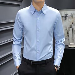春の夏の灰色の白いシャツの男性の長袖の韓国版の修身の職業のビジネスのカジュアルな正装のシャツの作業服の潮