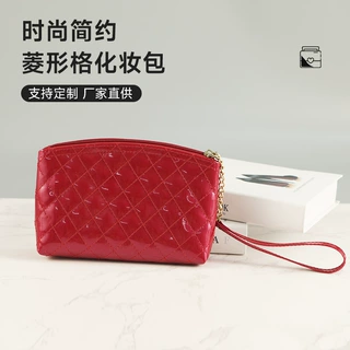 定制化妆包时尚菱格亮片手拿包口红化妆袋复古潮流挂绳包包批发