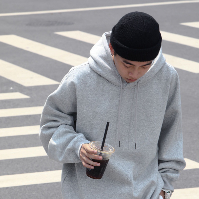 Loose solid color fleece-lined hooded top men and women student couple sweater ins style trendy autumn and winter New Korean style