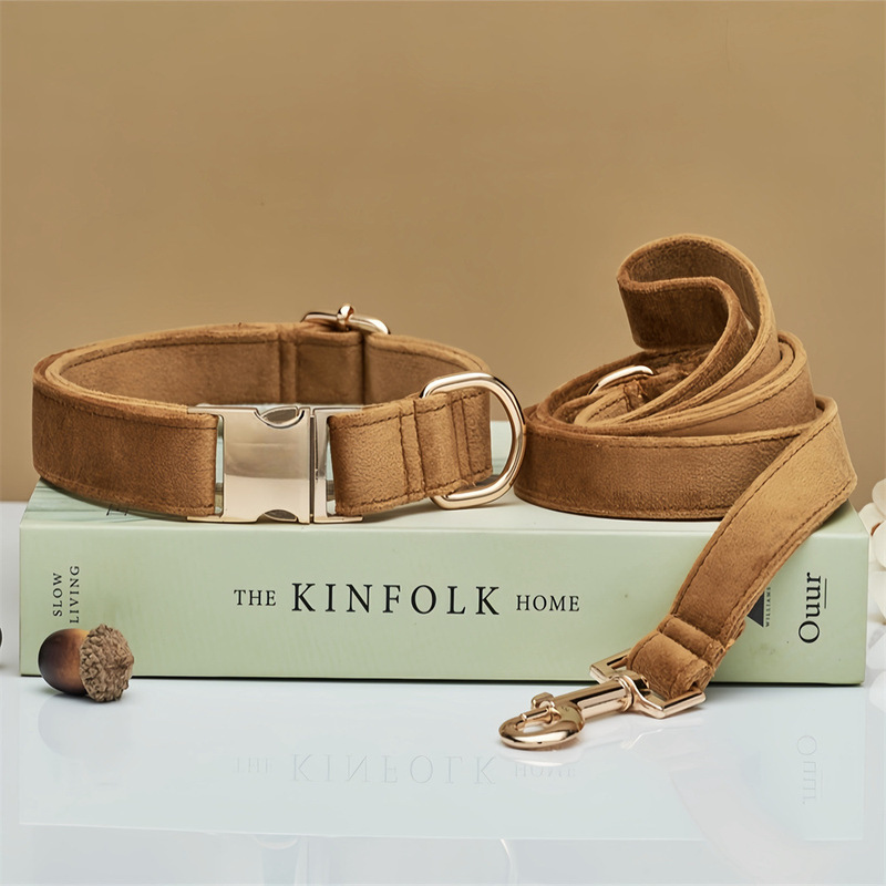 Pet Dog Collar Velvet Collar with Engraving and Metal Buckle Leash Dog Leash Pet Supplies