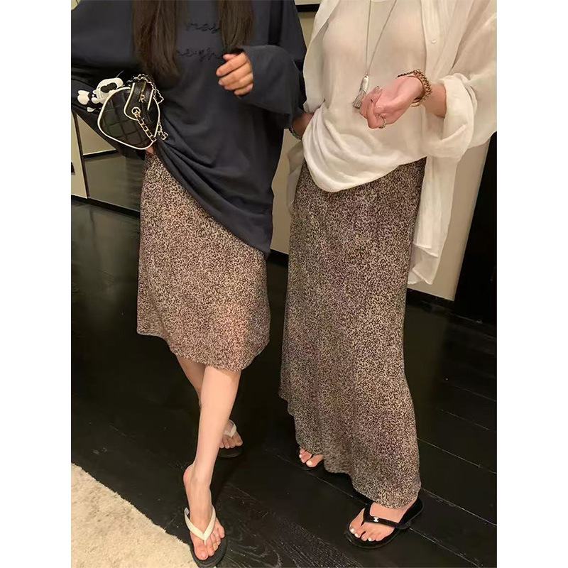 New High-Waisted Leopard Print Long Skirt for Women, Summer New Style, Elastic Waist, Korean Style, Versatile, Slimming Short Skirt