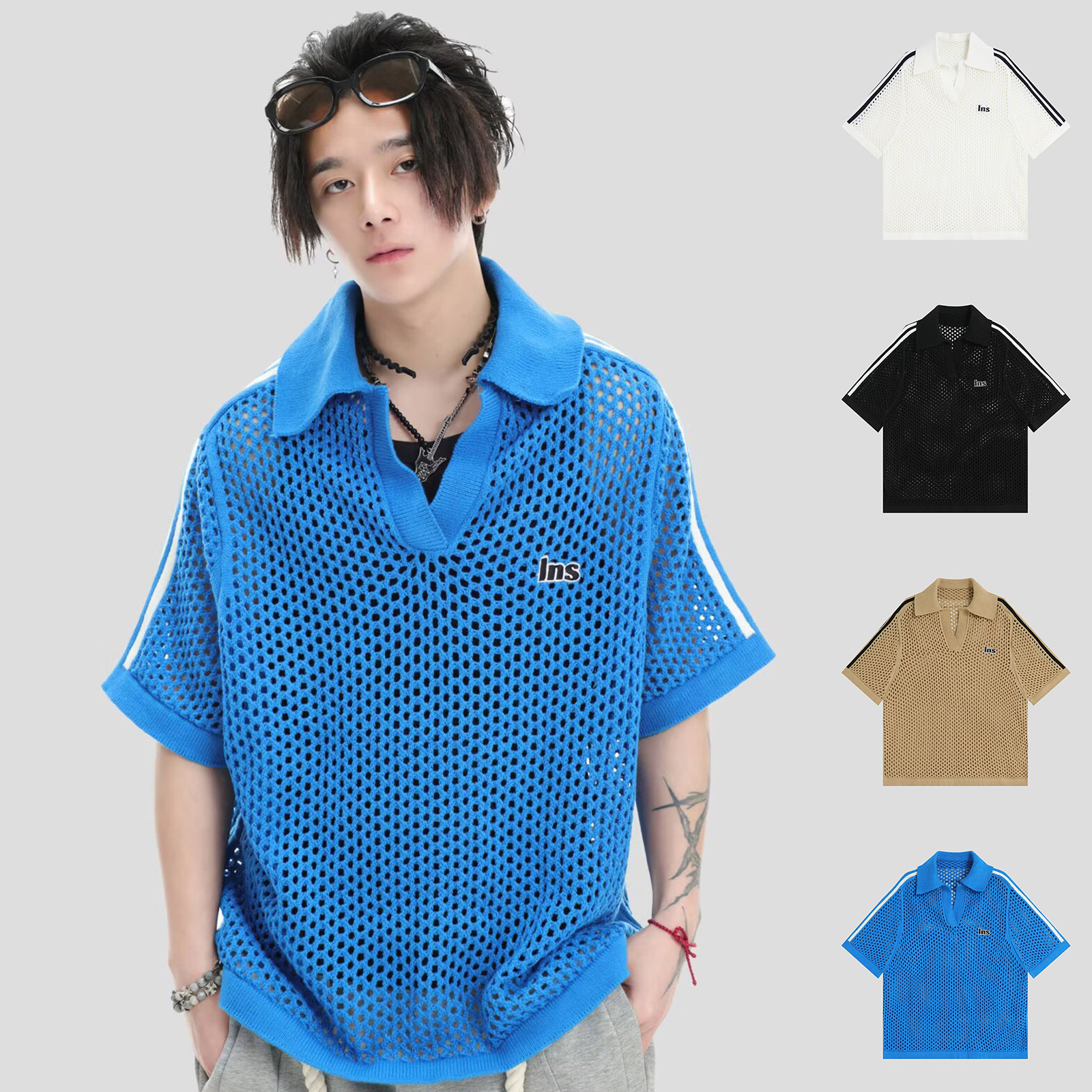 Polo camiseta de punto camiseta de manga corta camiseta hombre gaviota cuello V hueco viejo viento de negocios de verano fábrica transfronteriza al por mayor