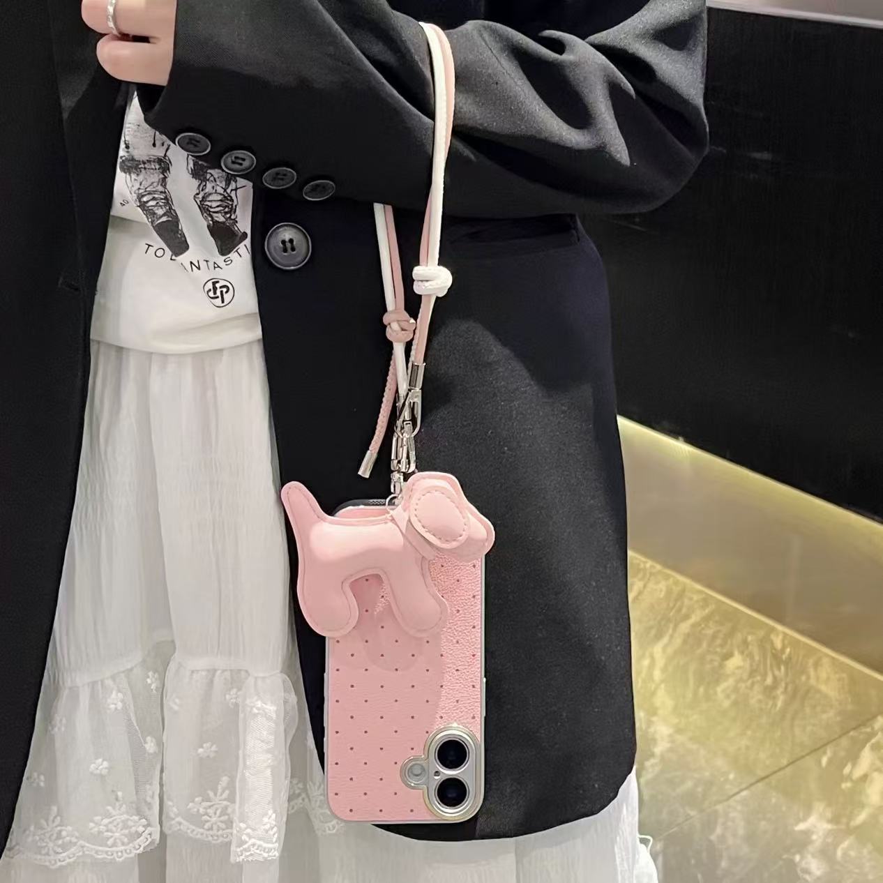 Verano simple color sólido lunares aptos para iphone16 cordón para cachorros 15ProMax Apple 14 funda para teléfono 13 mujer